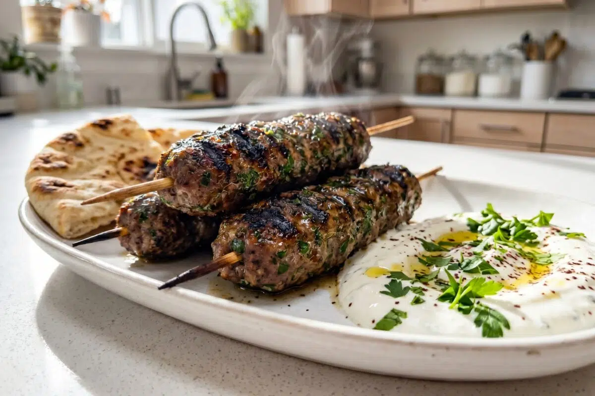 Ground Beef Kofta with Creamy Garlic Sauce