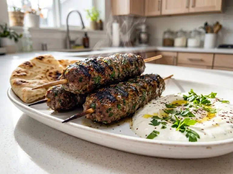 Ground Beef Kofta with Creamy Garlic Sauce