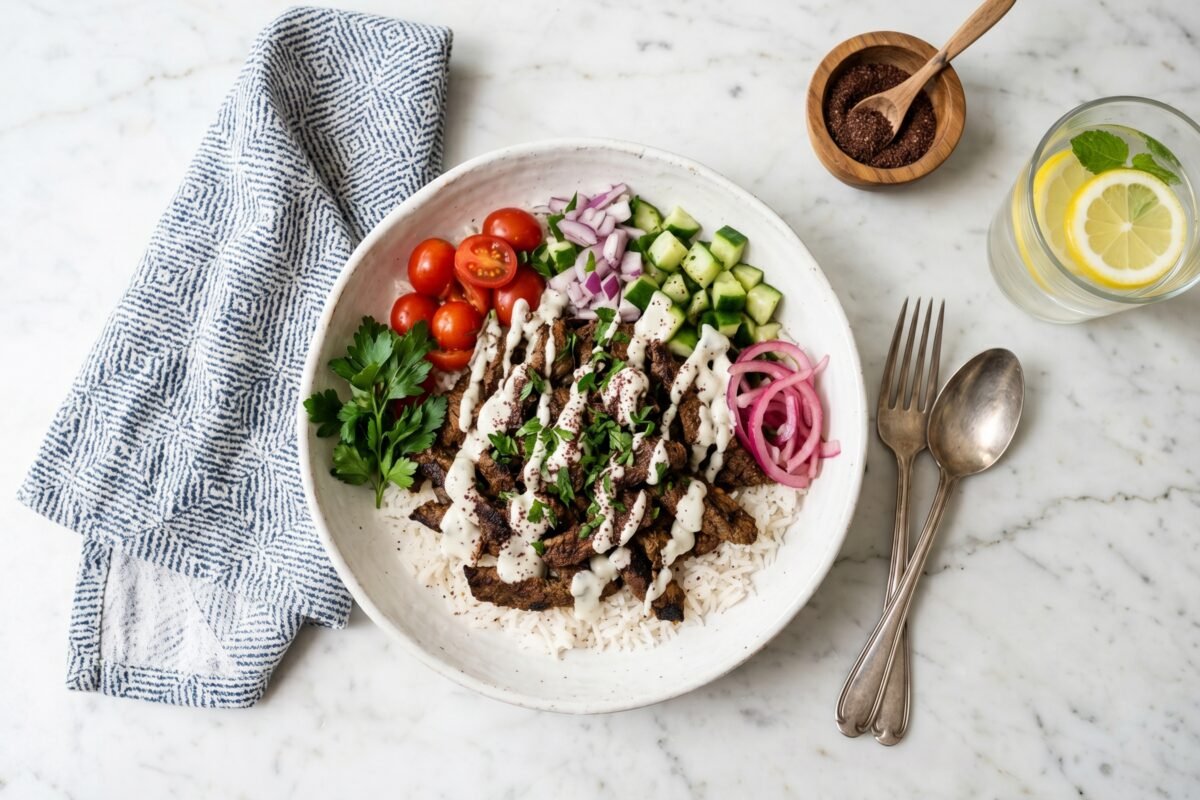 One-Pan Beef Shawarma Bowl