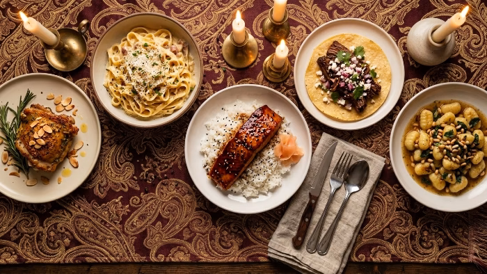 A spread of 25 dinner ideas including chicken, beef, seafood, pasta, and budget meals