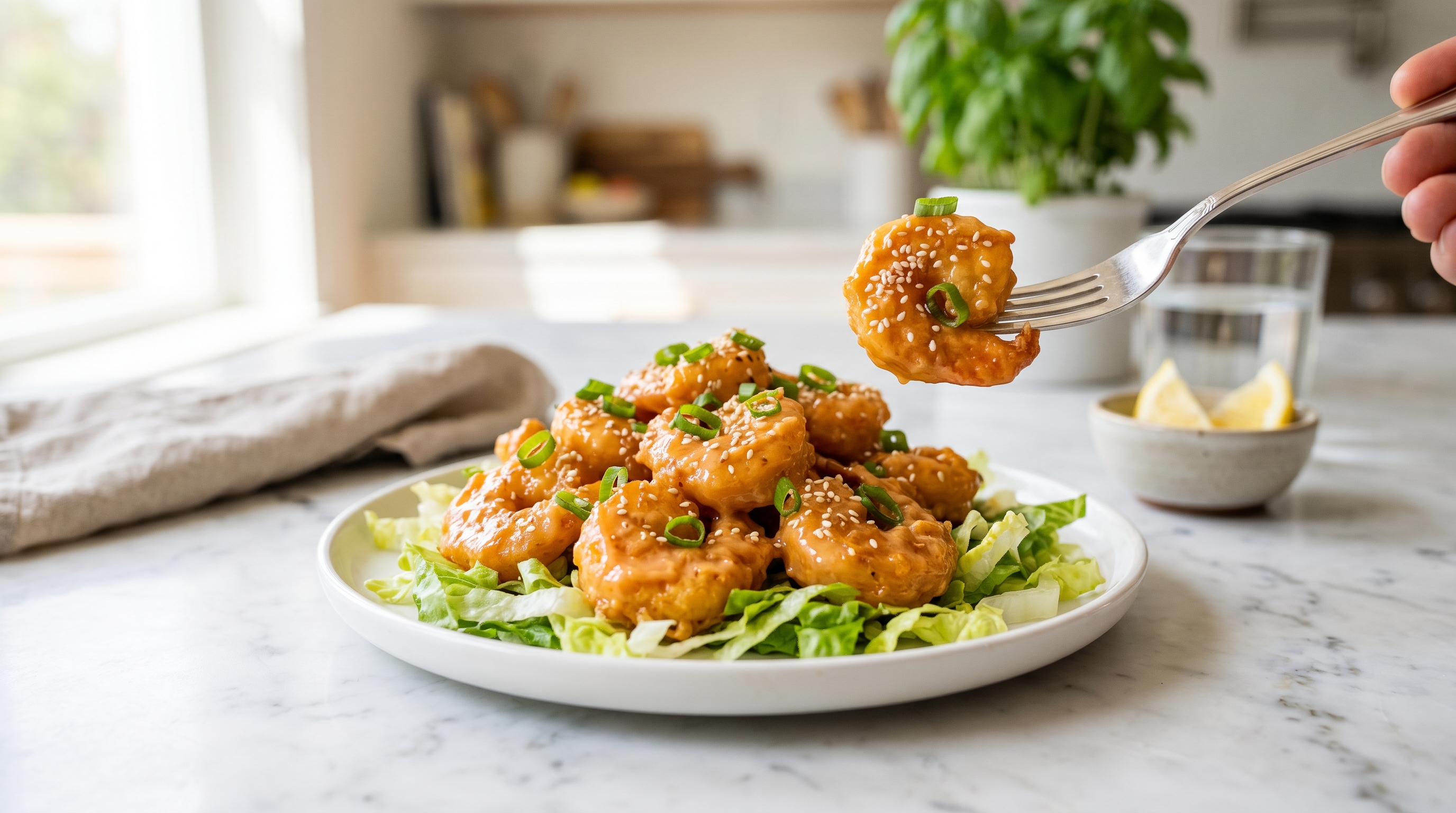 Bang bang shrimp served three ways on board with rice bowl lettuce cups and tacos