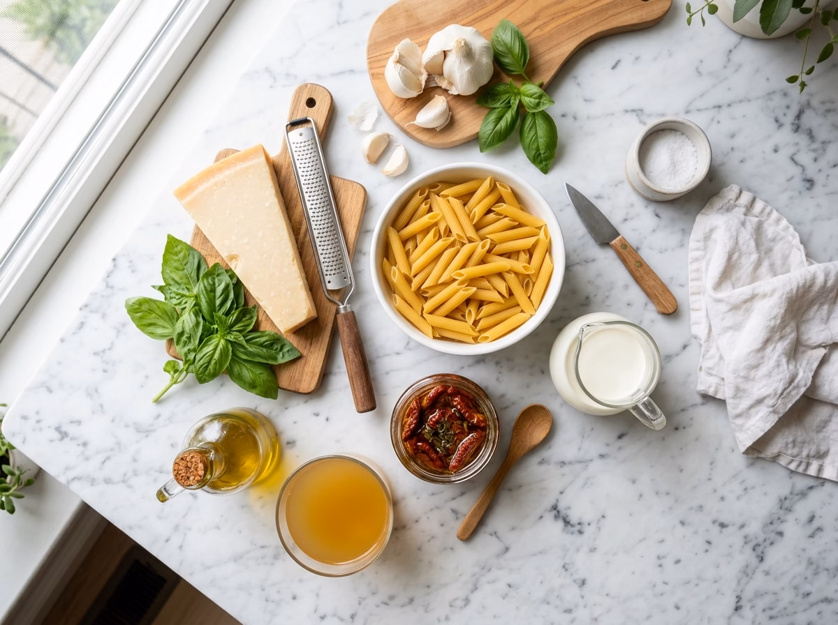 creamy-sun-dried-tomato-pasta ingredients
