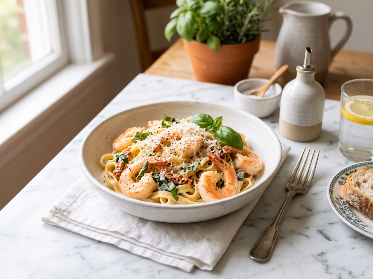 creamy-tuscan-shrimp serving