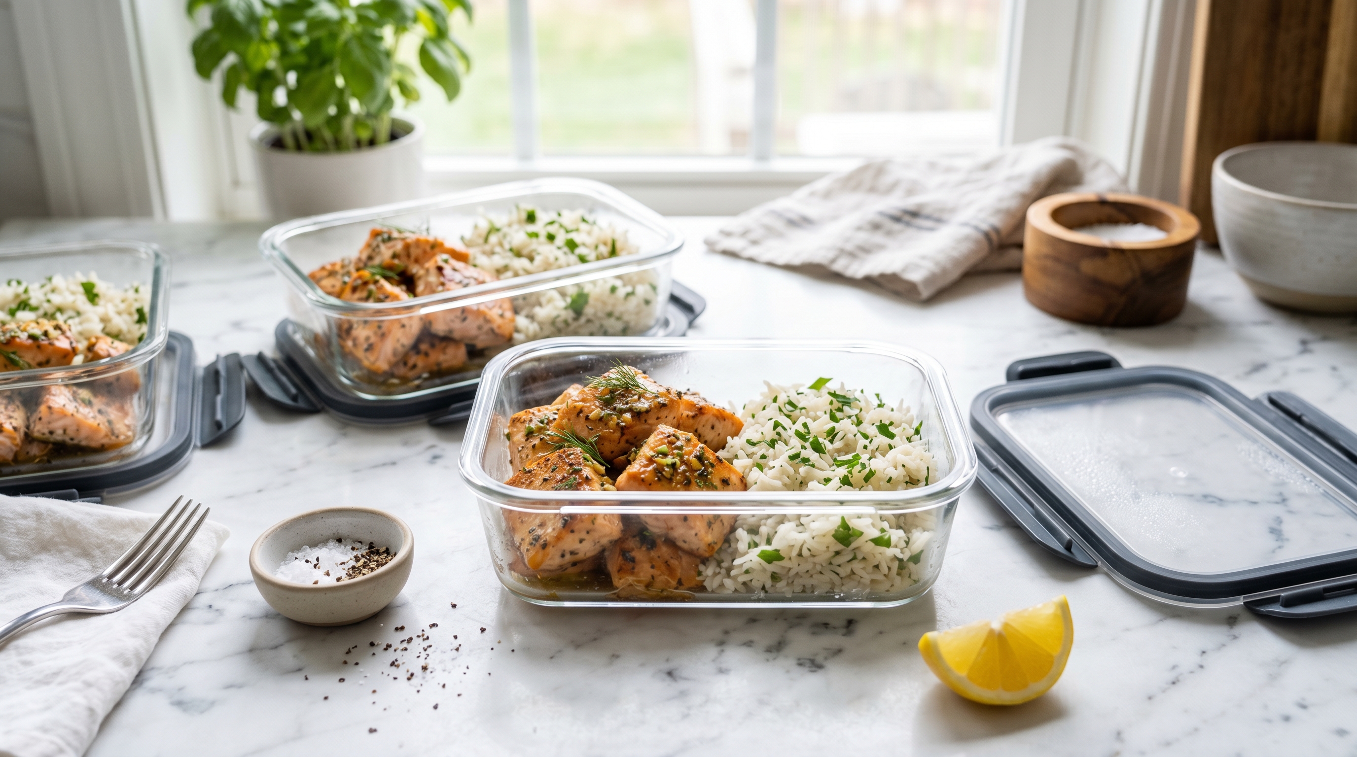 Salmon bites in sealed glass container