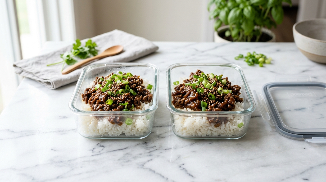 Meal prep containers with Korean ground beef