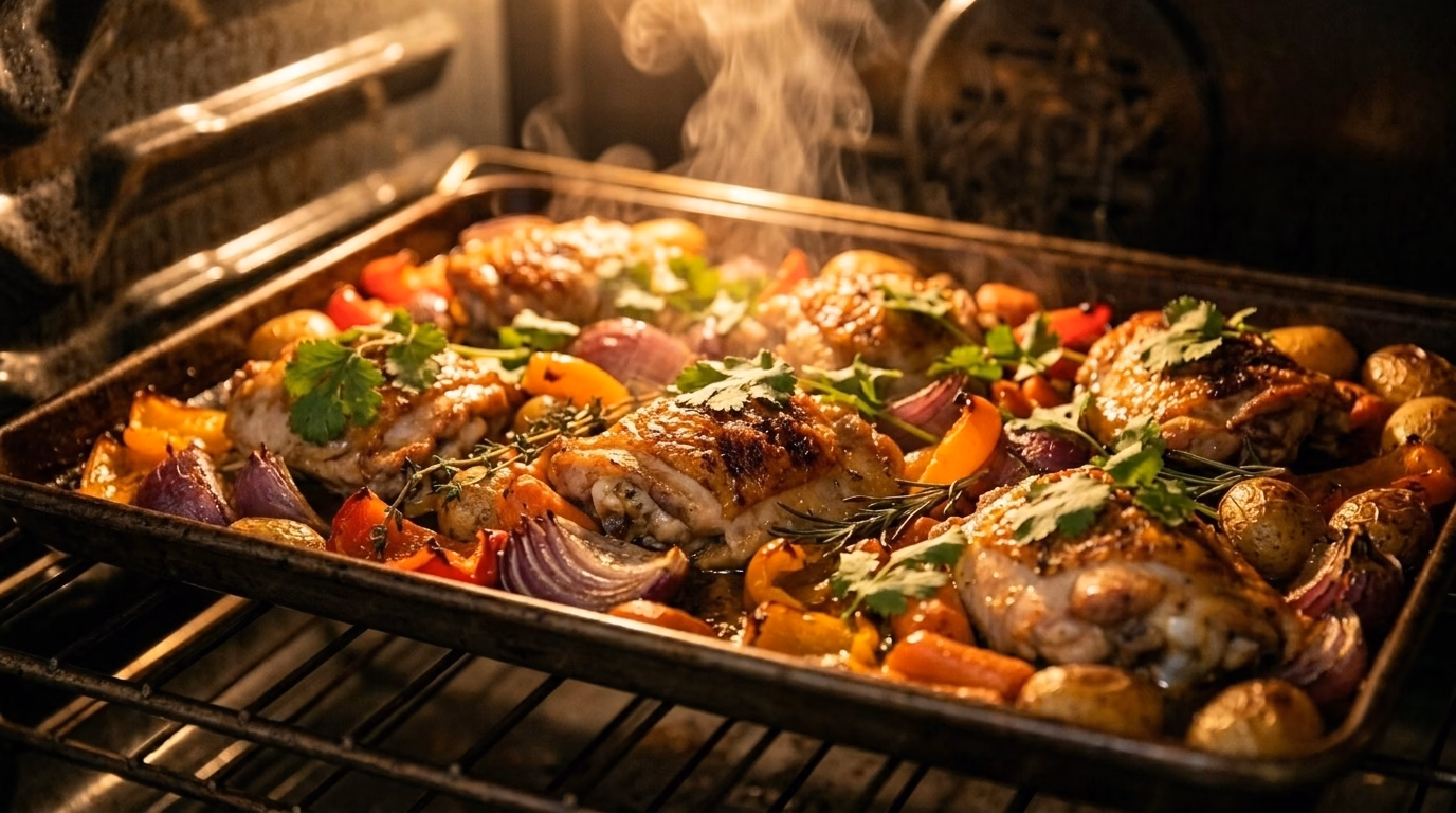 lemon-herb-sheet-pan-chicken cooking