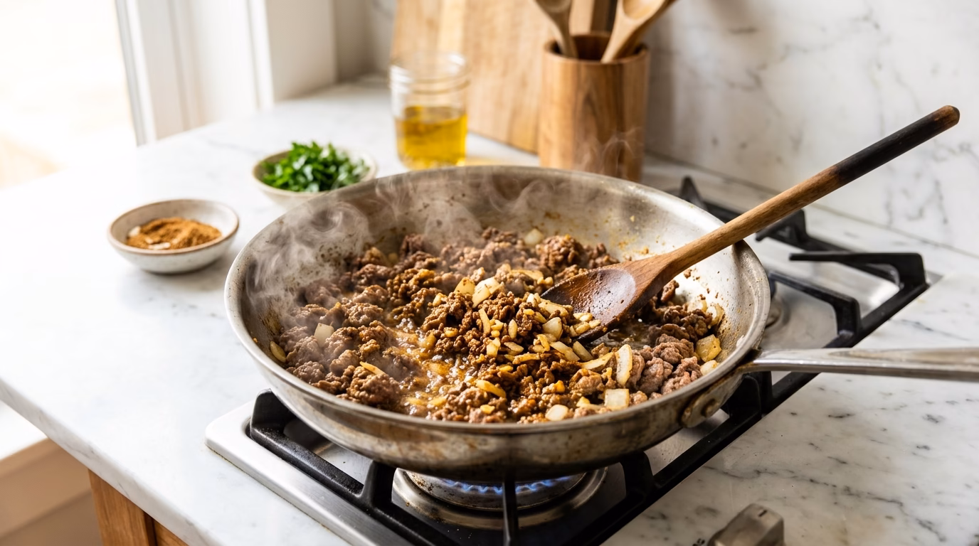 one-pan-beef-shawarma-bowl cooking