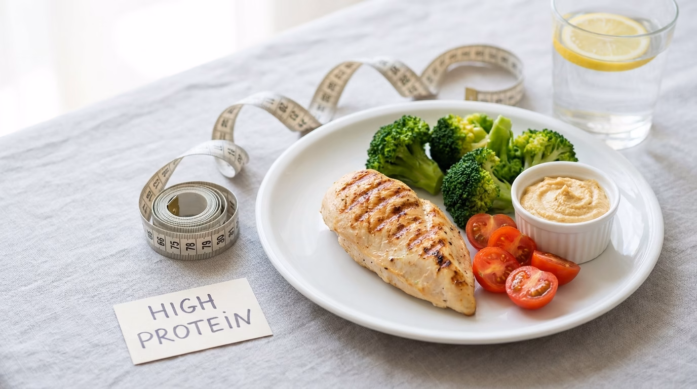 clean high protein meal plated in takeout style bowl for weight loss