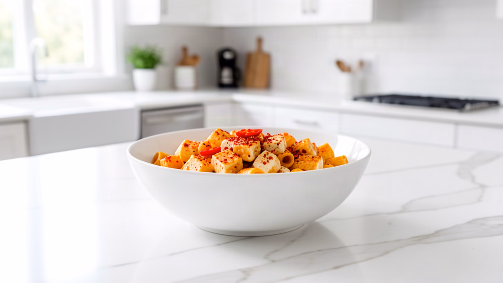 Spicy baked feta pasta variation with red pepper flakes