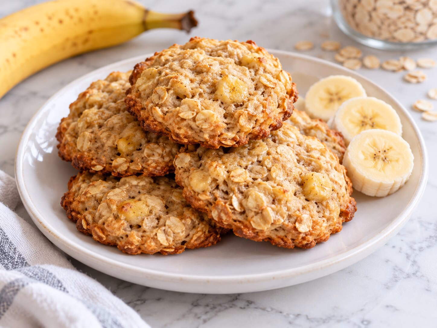 Soft banana oatmeal cookies with visible oats and ripe banana pieces
